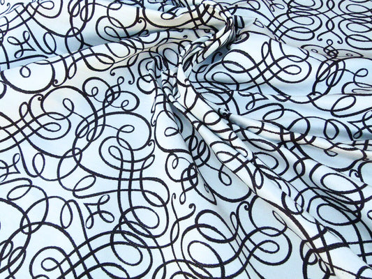 By Yd Scalamandre Flourish Scroll Ebony Black And White Silk Jarquard MSRP USD 292/Y