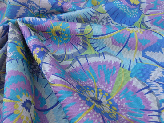 Old World Weavers Festive Summer Hydrangea Blue Linen Royal Hippie Flower Power 1960s