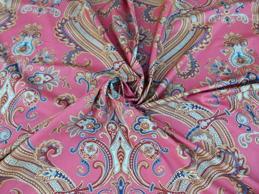 By yard Scalamandre Hudson Multi On Coral Pink Red Paisley Printed Cotton Sateen Belle Jardin Collection Fr France MSRP USD 216/y