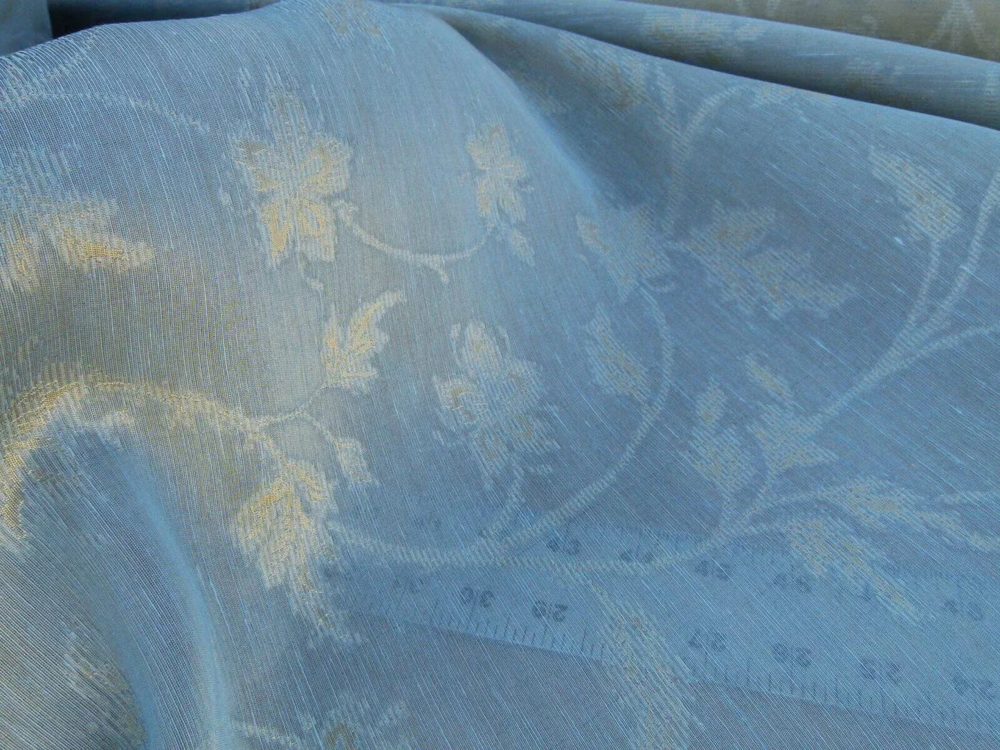 Scalamandre Serene Semi Sheer Silk Pale Sky Blue Cream Silk Organza Old World Weavers MSRP USD 168/y