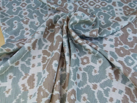 Scalamandre Tropical Ikat Bali Coffee And Celadon Blue Emerald Green MSRP USD270/y