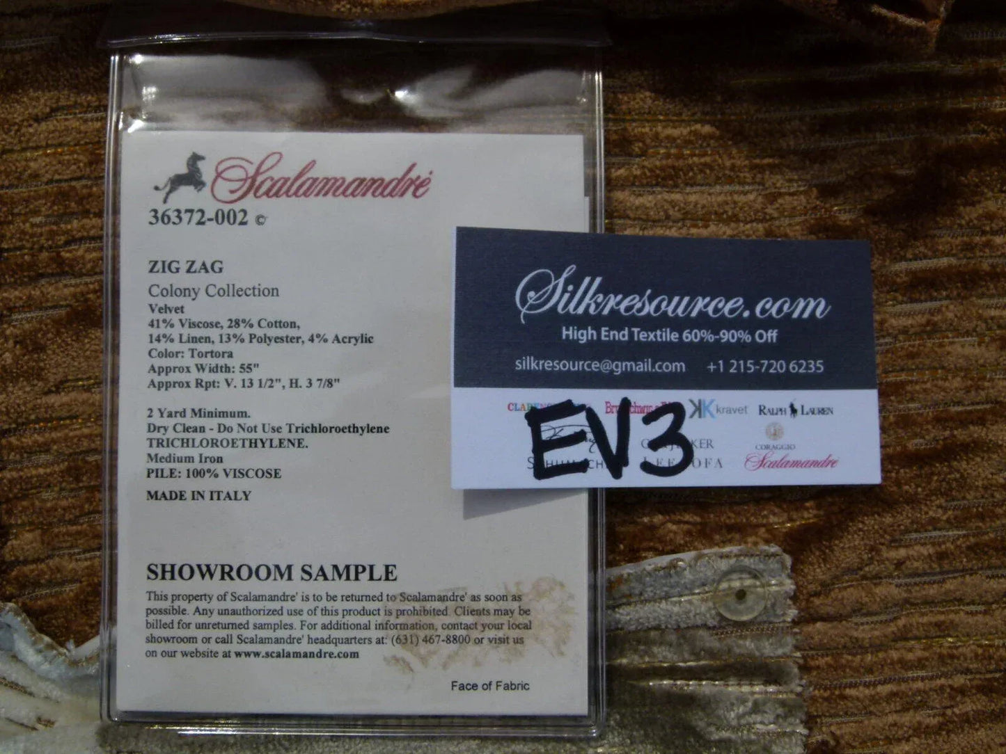 1 Ev3 2.1y Scalamandre Colony Zig Zag Brown Velvet Geometric Stripe