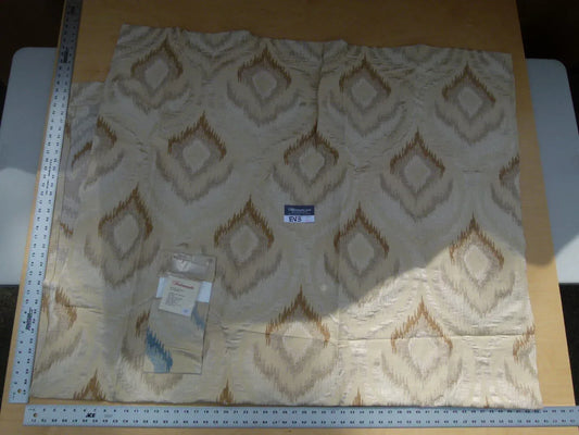 4 Ev3 Scalamandre 2.1y Montpellier Ikat Brocatelle Cream Tan Peacock Feather Silk Linen Cotton Blend Thick