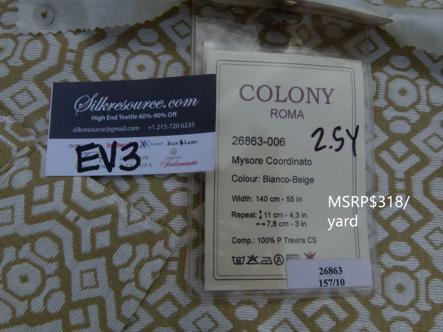 10 Ev3 Scalamandre Colony 2.5y Mysore Coordinato Bianco Beige Geometric MSRP USD 318/Y