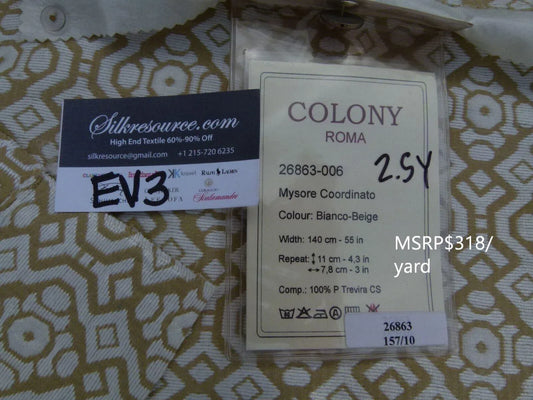 10 Ev3 Scalamandre Colony 2.5y Mysore Coordinato Bianco Beige Geometric MSRP USD 318/Y