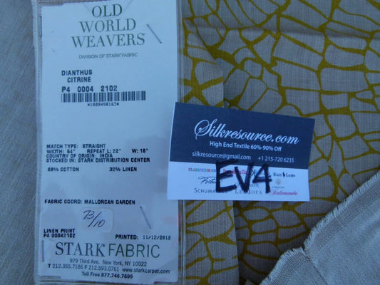 19 Ev4 Scalamandre 1.2y Dianthus Citrine Yellow Green Print MSRP USD 144/Y Flower Print Old World Weavers Cotton Linen