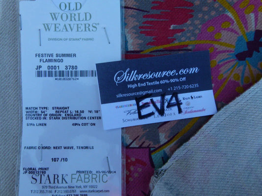 20 Ev4 Scalamandre 1.2y Festive Summer Flamingo Pink Linen Royal Hippie Flower Power 1960s