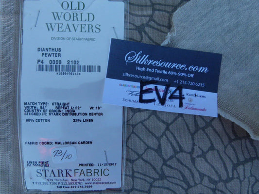 21 Ev4 Scalamandre 1.2y Dianthus Pewter Grey Print MSRP USD 144/Y Flower Print Old World Weavers Cotton Linen