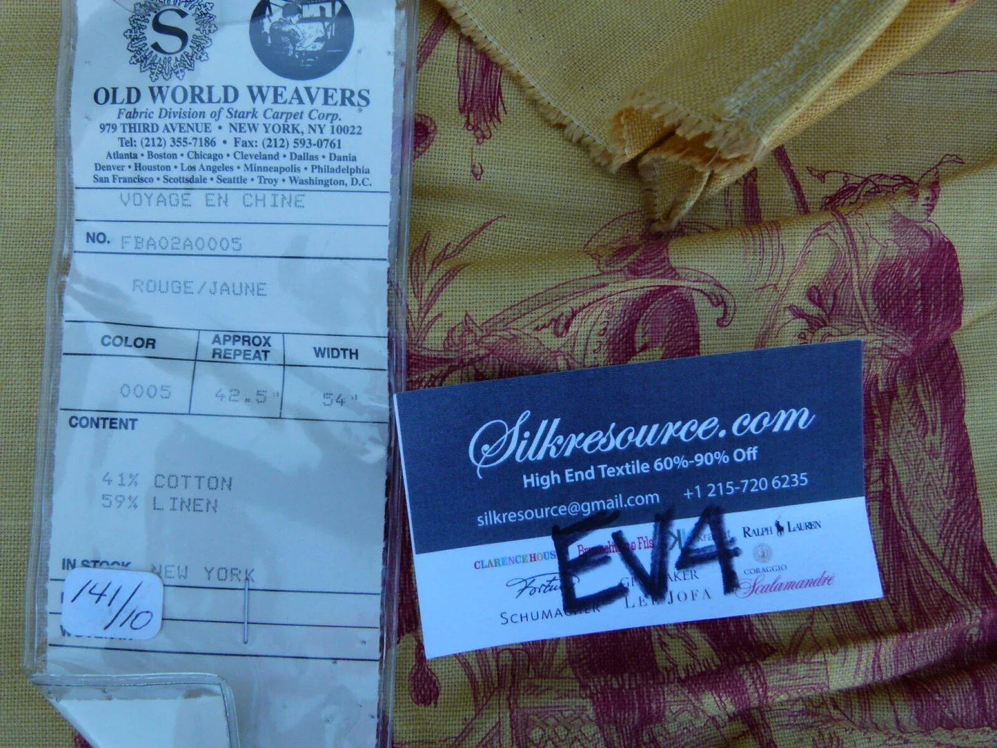 29 Ev4 1.2y Scalamandre Voyage En Chine Yellow Red Chinoiserie Print MSRP USD 388/y