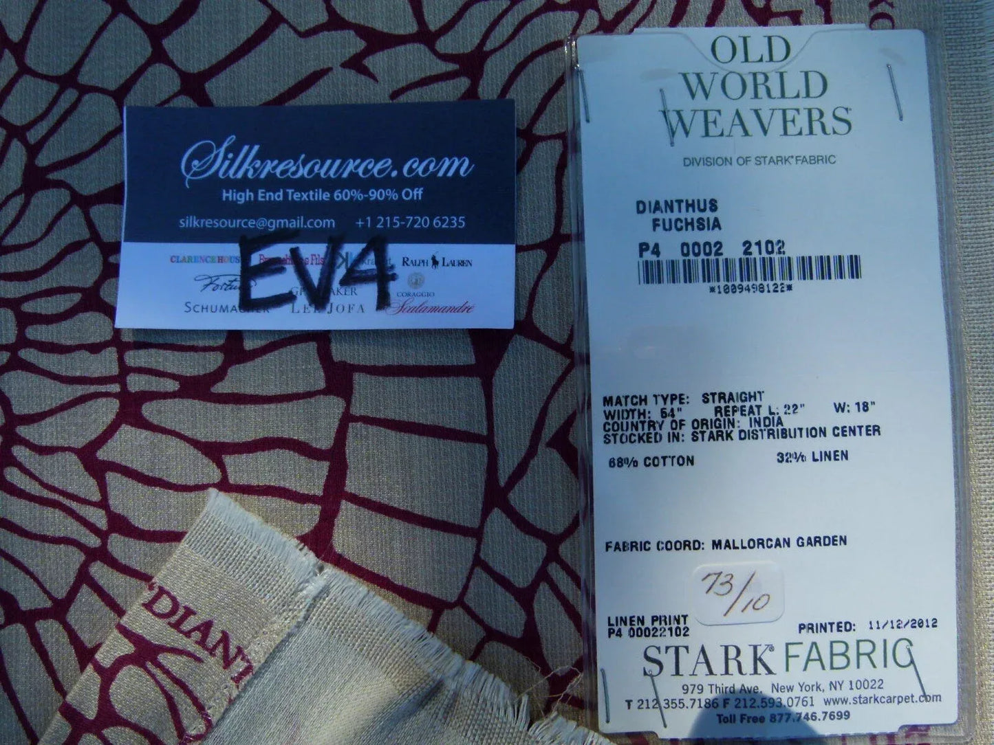 30 Ev4 Scalamandre 1.2y Dianthus Fuschia Dark Pink Print MSRP USD 144/Y Flower Print Old World Weavers Cotton Linen