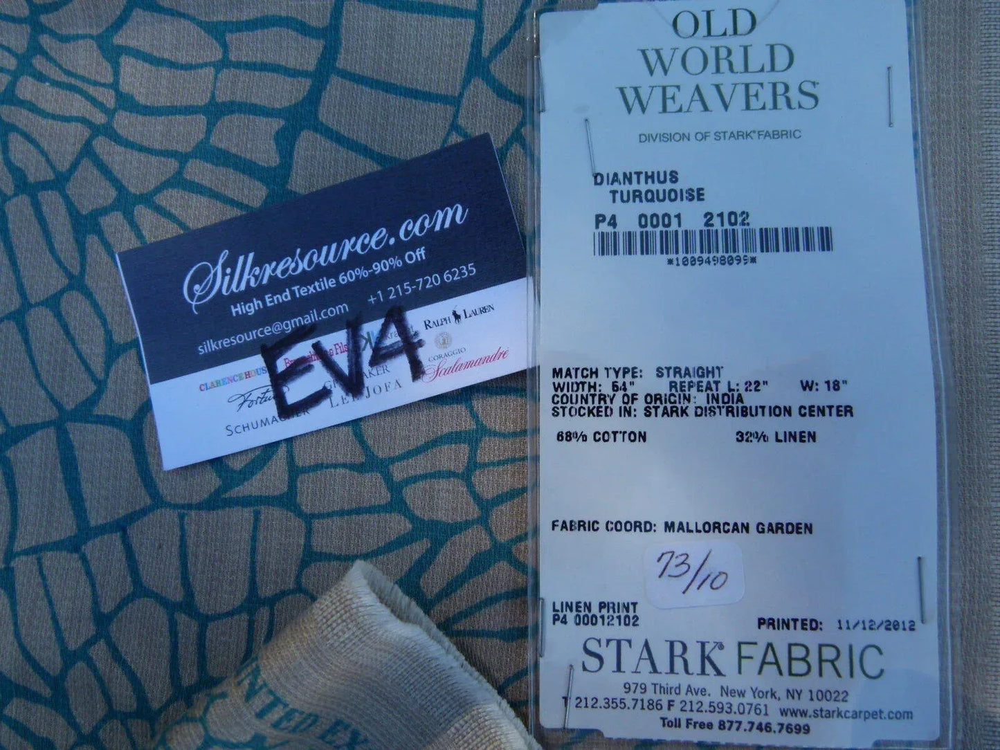 32 Ev4 Scalamandre 1.2y Dianthus Turquoise Print MSRP USD 144/Y Flower Print Old World Weavers Cotton Linen