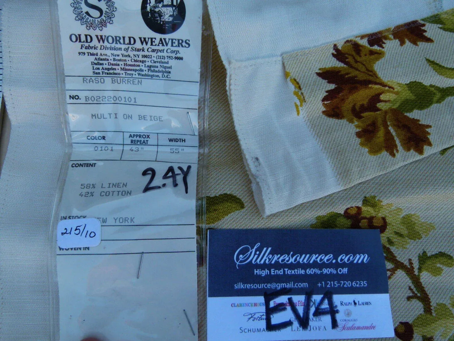 34 Ev4 Scalamandre 2.4y Raso Burren Multi On Beige Green Gold Tree Of Life Cotton Linen Print