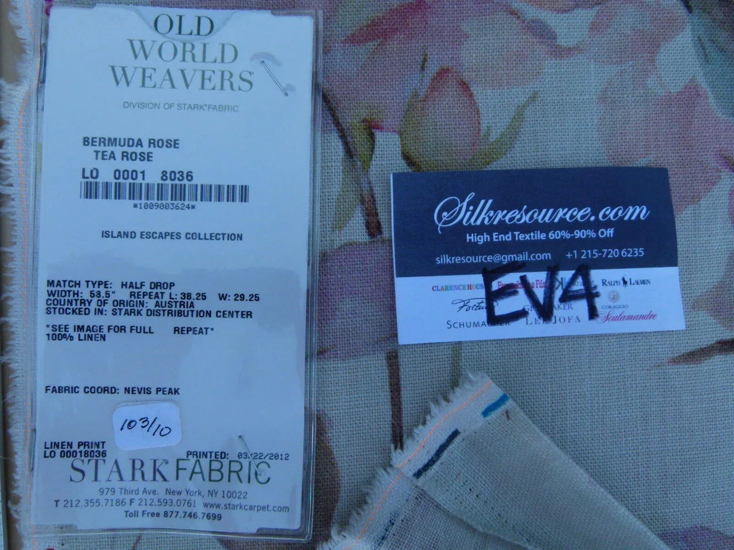 35 Ev4 Scalamandre 1.2y Bermuda Rose Tea Rose Pink Off White Floral Linen Print