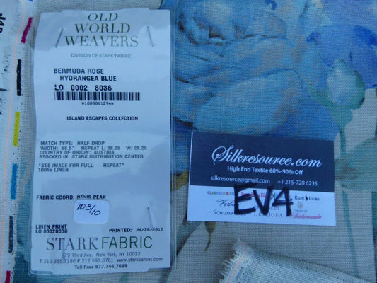 37 Ev4 Scalamandre 1.2y Bermuda Rose Hydrangea Blue Yellow Peach Cream Floral Linen Print