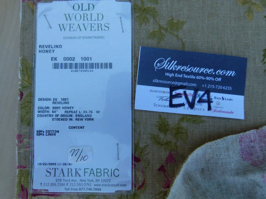 41 Ev4 Scalamandre 1.2y Revelino Honey Tan Floral Pink Green Beige Cotton Linen Print