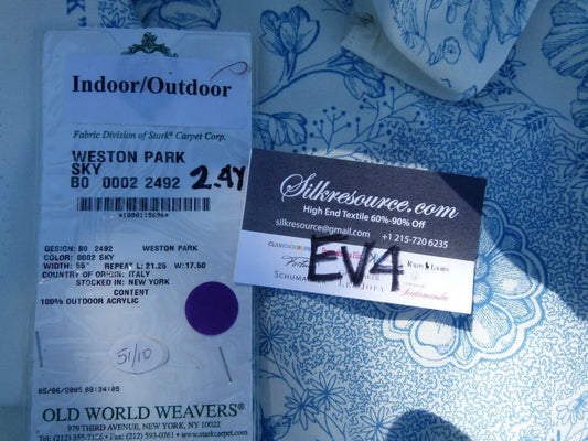 44 Ev4 Scalamandre Old World Weavers 2.4y Weston Park Sky Blue and White Outdoor Acrylic Floral Print
