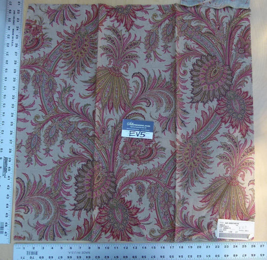 5 Ev5 Scalamandre Square Showroom Sample Amelie Multi Pink Brown Beige Jacobean Linen Print