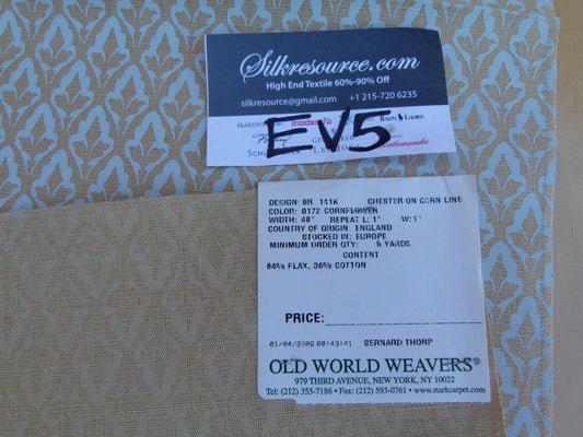 8 Ev5 Scalamandre 26"x33" Showroom Sample Chester On Corn Line Lt. Blue Tan