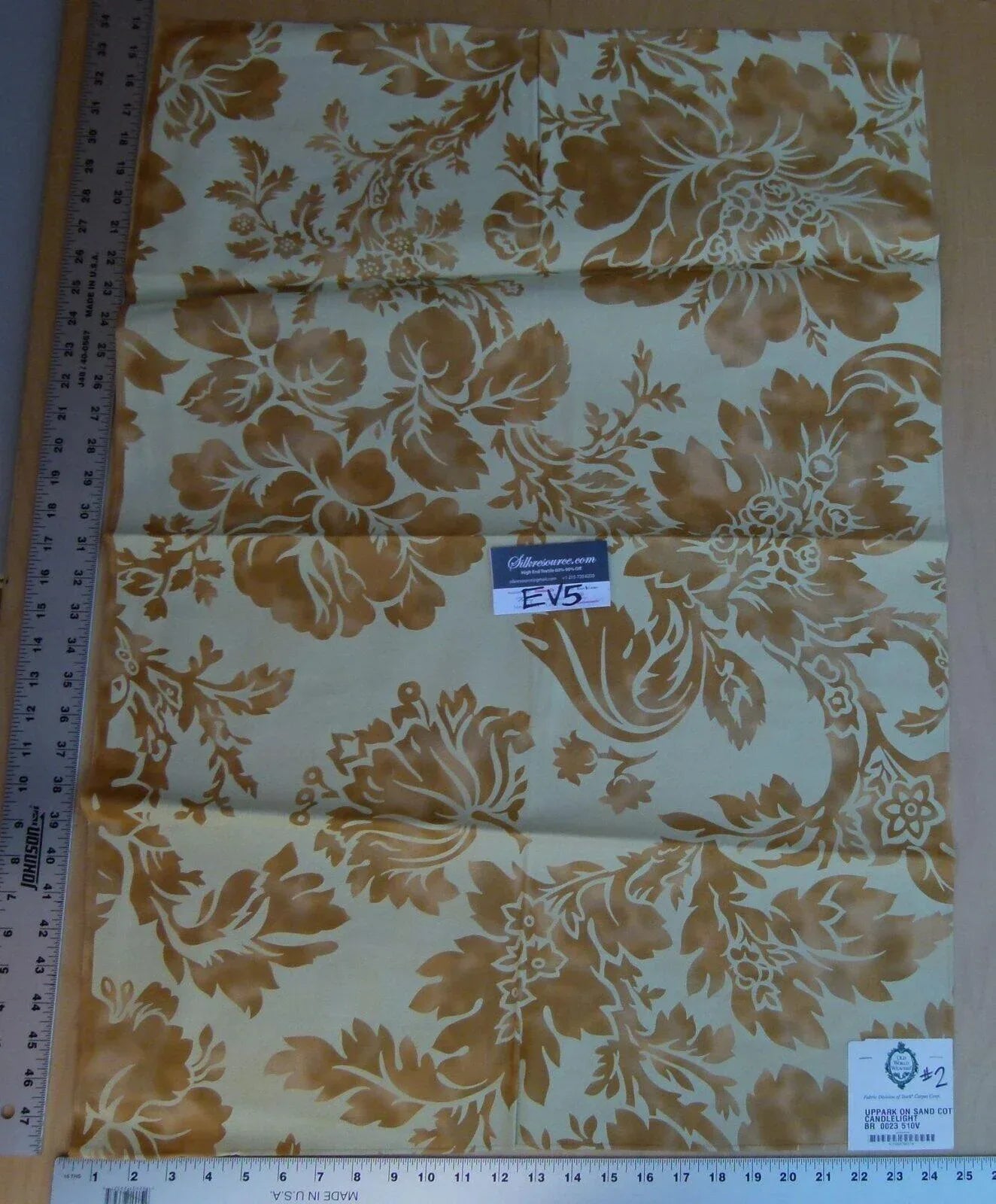 12 Ev5 34"x25" Scalamandre Showroom Sample Uppark Sand Tan Gold Cotton Floral Print MSRP USD 576/Y