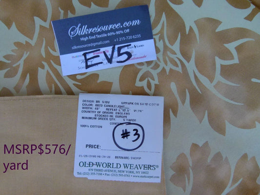 13 Ev5 34"x25" Scalamandre Showroom Sample Uppark Sand Tan Gold Cotton Floral Print MSRP USD 576/Y (copy)