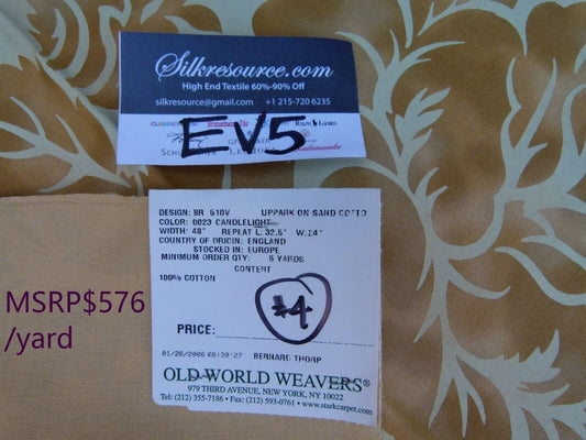 14 Ev5 34"x25" Scalamandre Showroom Sample Uppark Sand Tan Gold Cotton Floral Print MSRP USD 576/Y (copy)