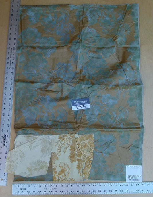 36 Ev5 35"x24" Scalamandre Showroom Sample Duchess On Cream Satin Gold Opal Blue Cotton Print MSRP USD 314/Y
