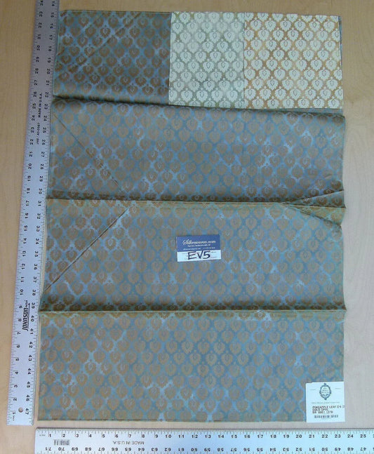 41 Ev5 33"x24" Scalamandre Showroom Sample Pineapple Leaf On Cream Gold Opal Blue MSRP USD 314/Y Per Piece