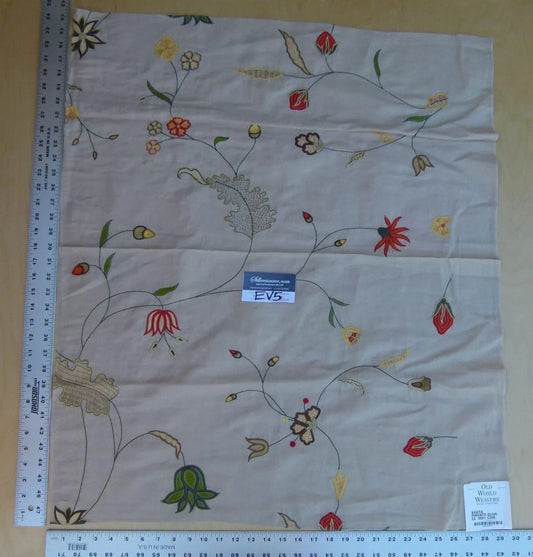 43 Ev5 34"x29"scalamandre Showroom Sample Savita Hand Embroidery Linen Crewel Cotton Linen MSRP USD 396/Y