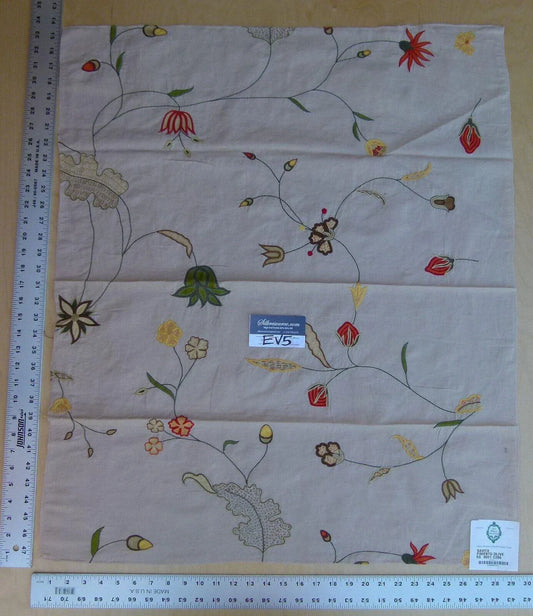 45 Ev5 34"x29"scalamandre Showroom Sample Savita Hand Embroidery Linen Crewel Cotton Linen MSRP USD 396/Y (copy)