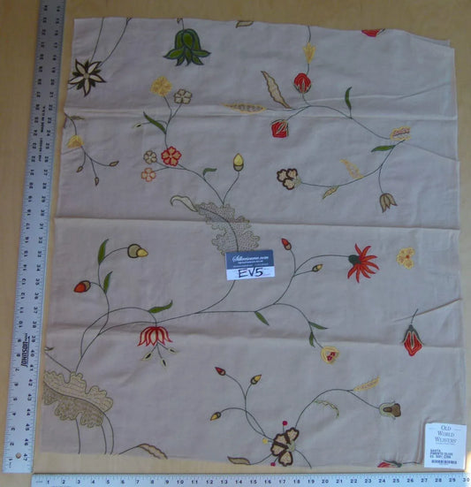 47 Ev5 34"x29"scalamandre Showroom Sample Savita Hand Embroidery Linen Crewel Cotton Linen MSRP USD 396/Y