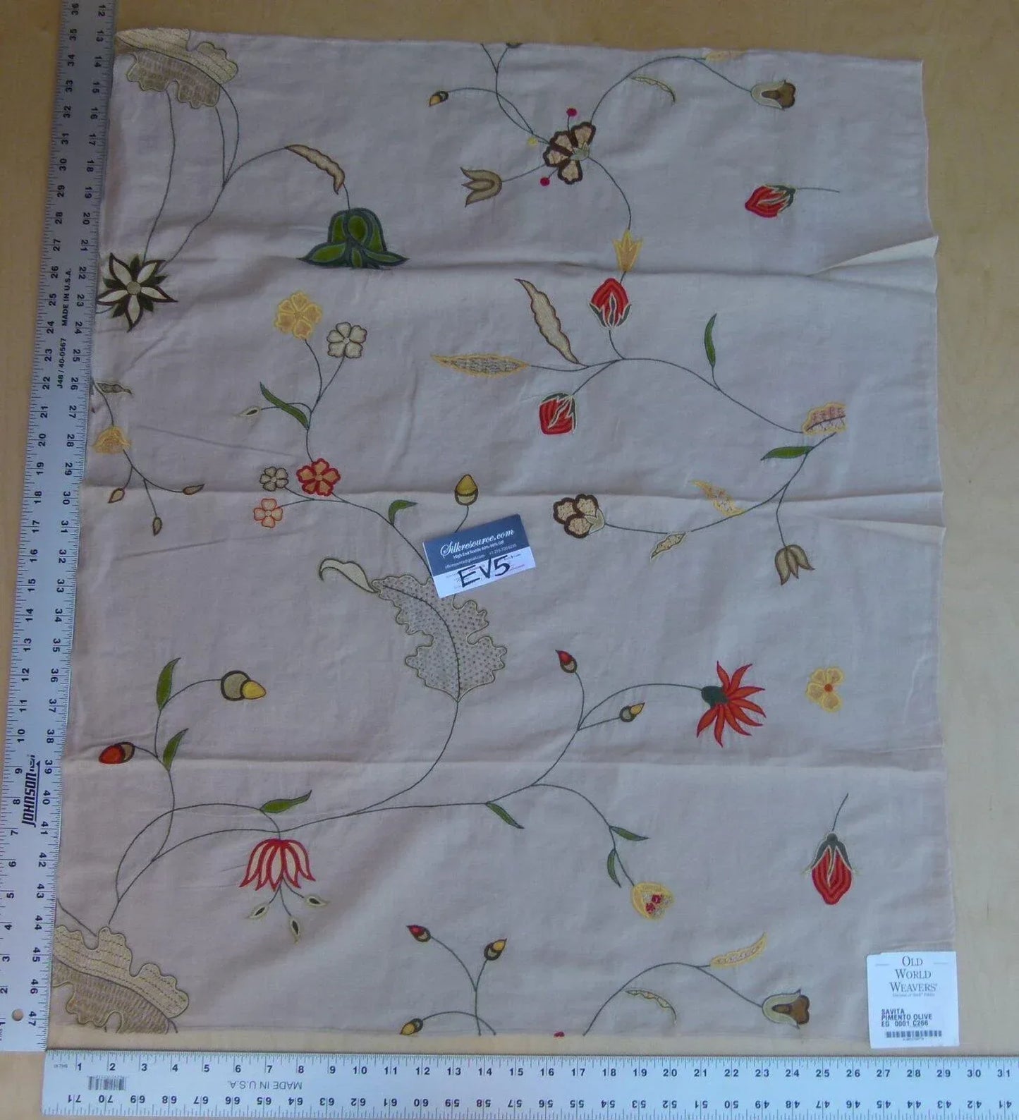 49 Ev5 34"x29"scalamandre Showroom Sample Savita Hand Embroidery Linen Crewel Cotton Linen MSRP USD 396/Y (copy)