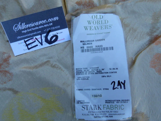 1 Ev6 2.4y Scalamandre Showroom Length Mallorcan Salmon Magical Silk Lampas MSRP USD 324/Y
