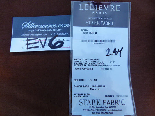 16 Ev6 2.4y Scalamandre Showroom Length Serail Chataigne Chestnut Brown Solid Luminous MSRP USD 315/Y