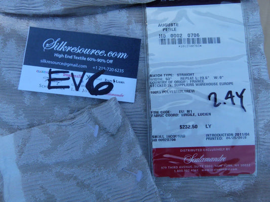 5 Ev6 2.4y Scalamandre Showroom Length Auguste Perle Creme Beige Jacquard MSRP USD 233/Y