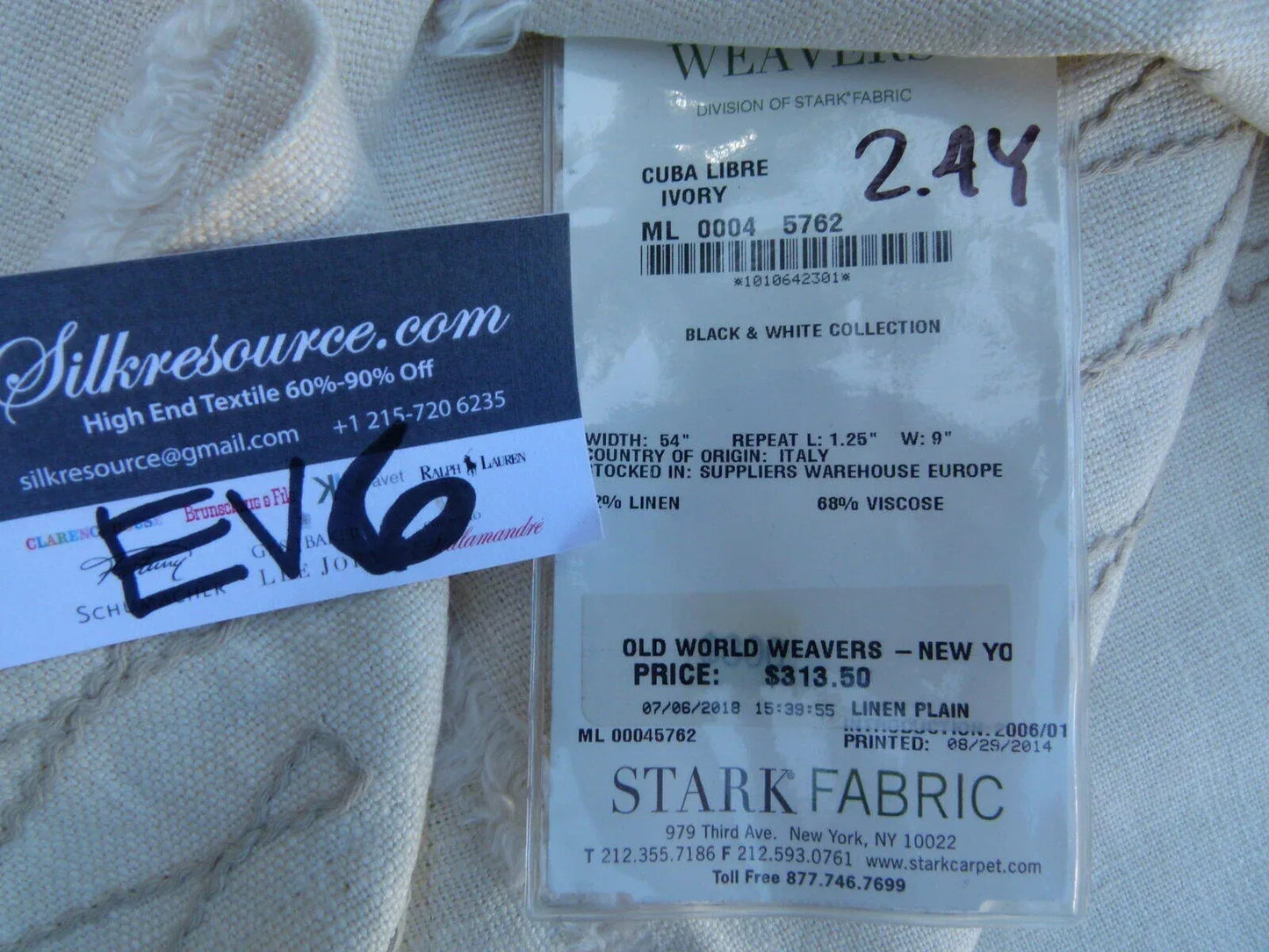 6 Ev6 2.4y Scalamandre Showroom Length Cuba Libre Ivory Beige Linen Blend Zig Zag Stripe MSRP USD 313/Y