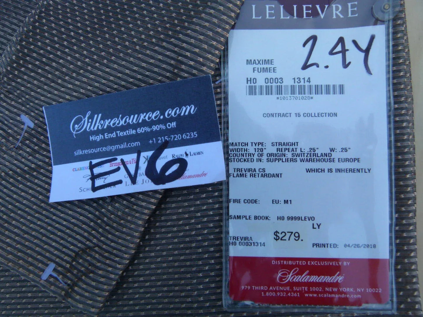 14 Ev6 2.4y Scalamandre Showroom Length Maxime Fumee Trevira Taupe Gold Shimmering Woven Dot MSRP USD 279/Y