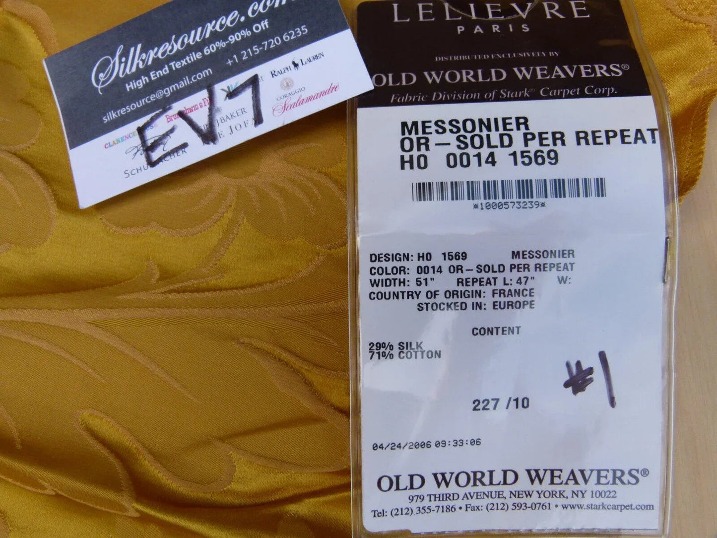 3 Ev7 25"x25" Scalamandre Showroom Sample Messonnier Orange Gold Silk Cotton Floral #1