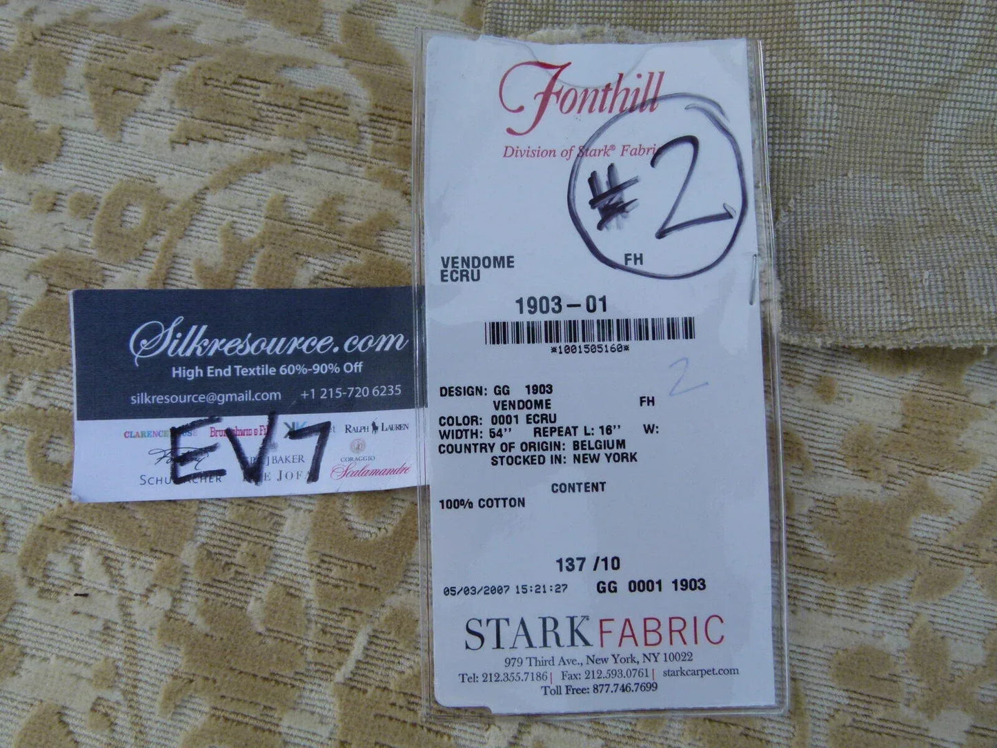 13 Ev7 Scalamandre Showroom Sample Square Vendome Ecru Tan Cotton Cut Velvet Floral #2