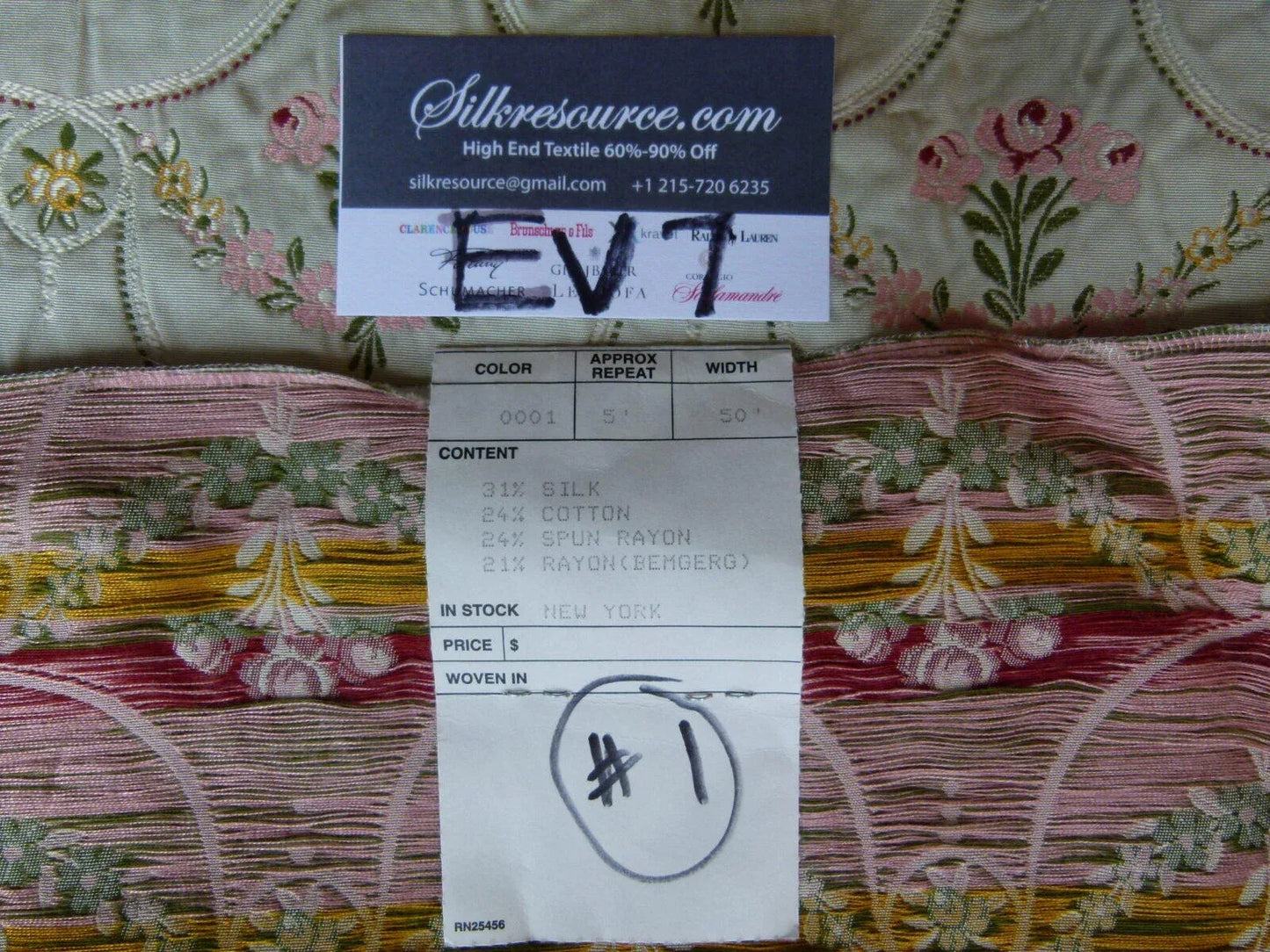 29 Ev7 Scalamandre Showroom Sample Square Pompadour Lampas Multi Beige Floral #1