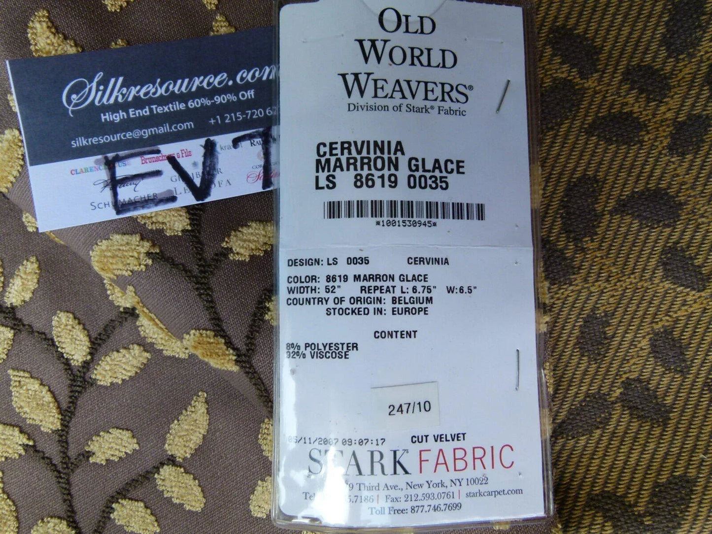 37 Ev7 Scalamandre Showroom Sample Cervinia Marron Glace Brown Cut Velvet Leaf Foliage