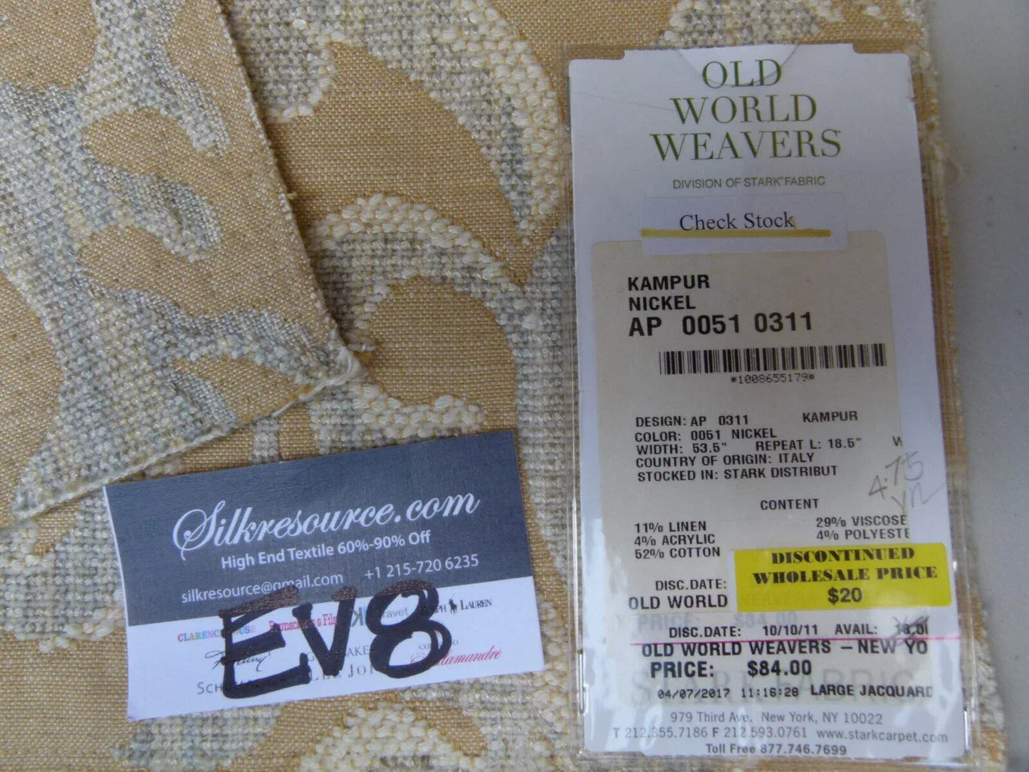 5 Ev8 Scalamandre Showroom Sample Square Kampur Nickel Grey Beige Jacquard
