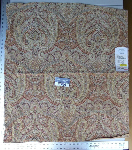 23 Ev8 Scalamandre Showroom Sample 32"x26" Asha Woven Turkish Paisley Chenille Pale Gold Rust MSRP USD 256/Y