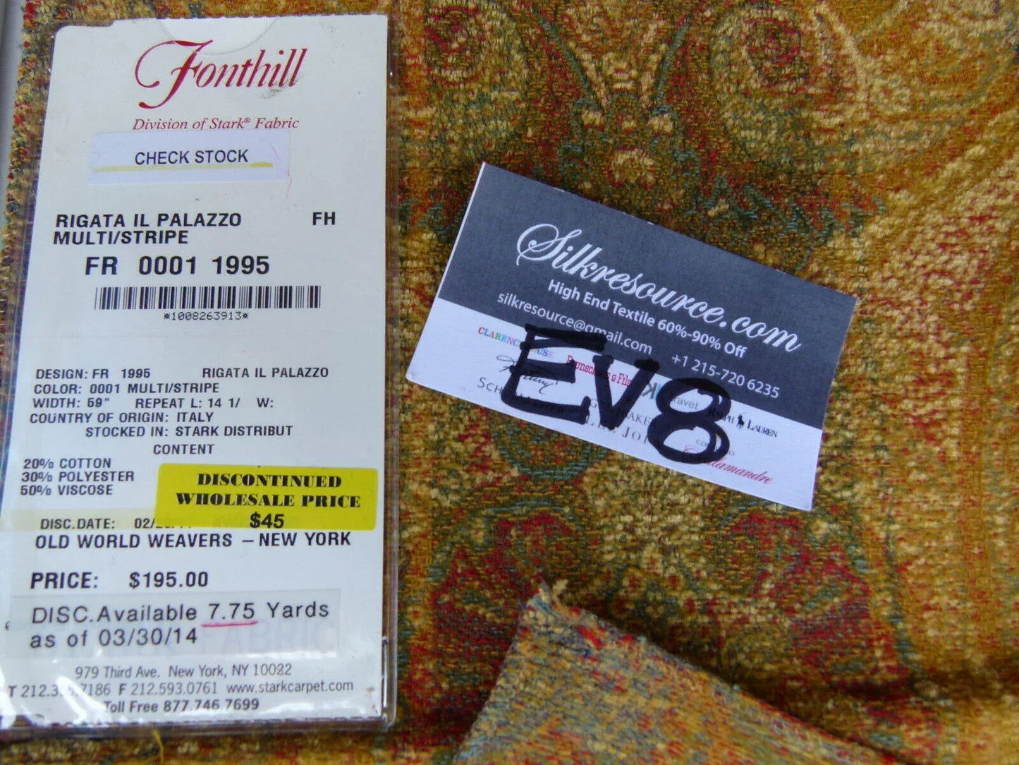 24 Ev8 Scalamandre Showroom Sample 32"x26" Rigata Il Palazzo Multi Stripe Paisley Red Gold Purple Green MSRP USD 195/Y