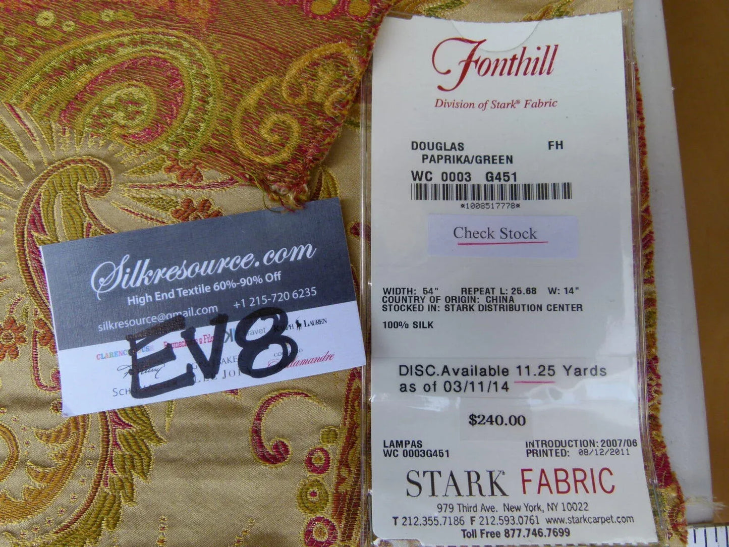 25 Ev8 Scalamandre Showroom Sample Square Douglas Paprika Green 100% Silk Paisley MSRP USD 336/Y