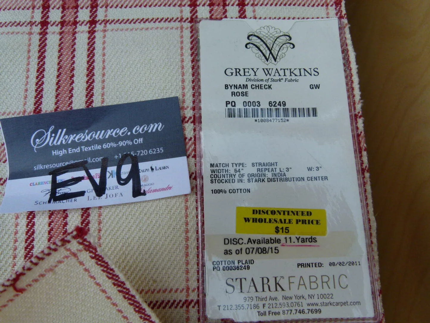 7 Ev9 Scalamandre Showroom Sample Square Bynam Rose Red Plaid Cotton MSRP USD 128/Y