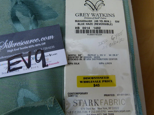 9 Ev9 Scalamandre Showroom Sample 33"x26" Maharajah Blue Haze Silk Linen Damask Reversible MSRP USD 348/Y