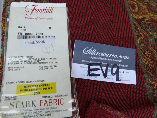 14 Ev9 Scalamandre Showroom Sample 33"x26" Raja Stripe Red Tapestry