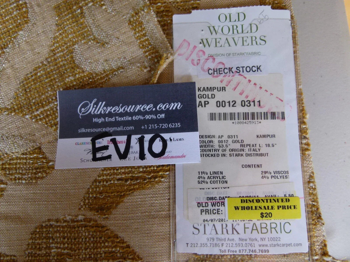 2 Ev10 Scalamandre Showroom Sample Square Kampur Gold