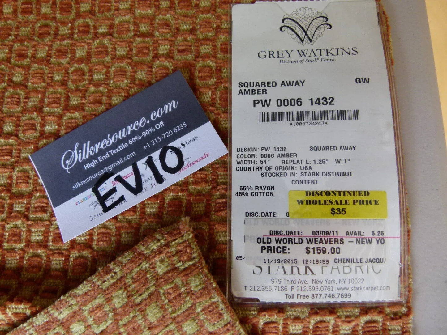 3 Ev10 Scalamandre Showroom Sample Square Squared Away Amber Geometric MSRP USD 159/Y