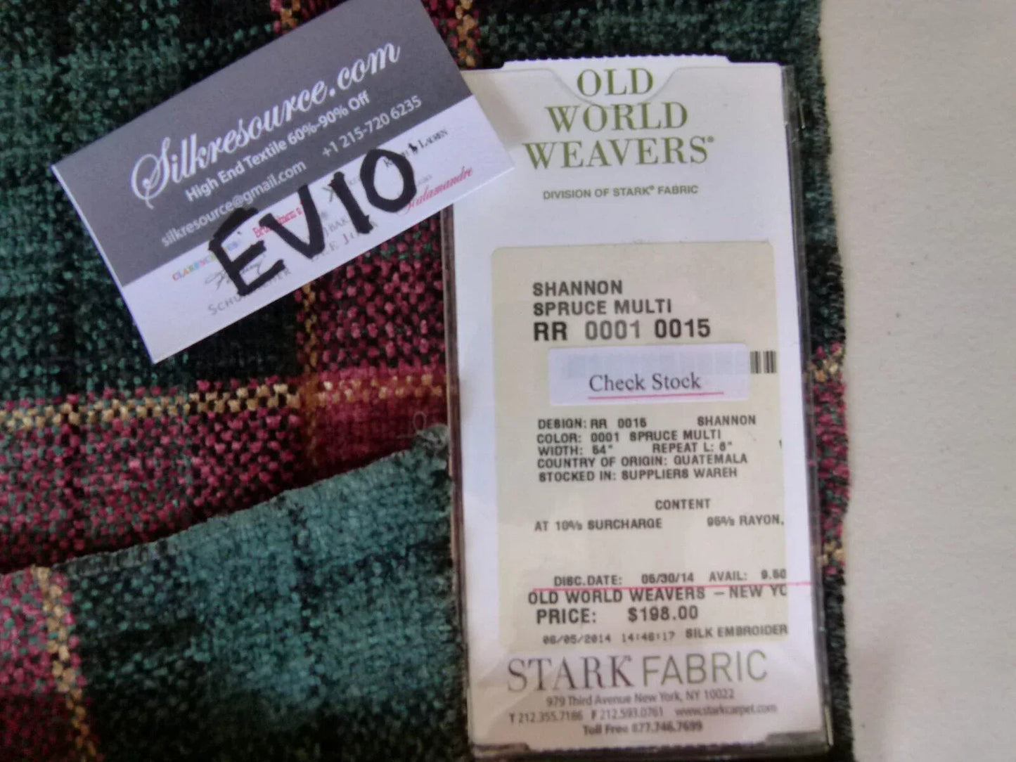 5 Ev10 Scalamandre Showroom Sample Square Shannon Spruce Multi Green Red Plaid MSRP USD 198/Y